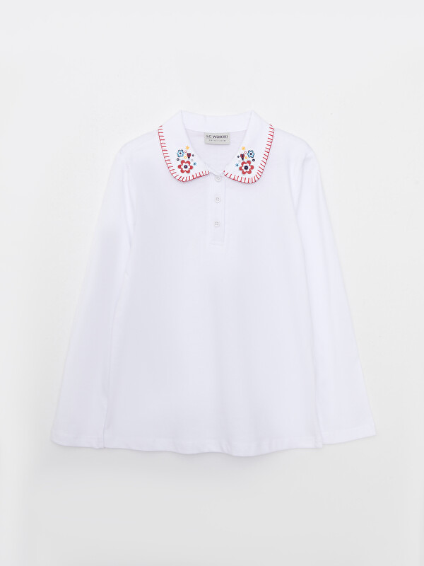 LCW Kids Polo Neck Printed Long Sleeve Girl T-shirt