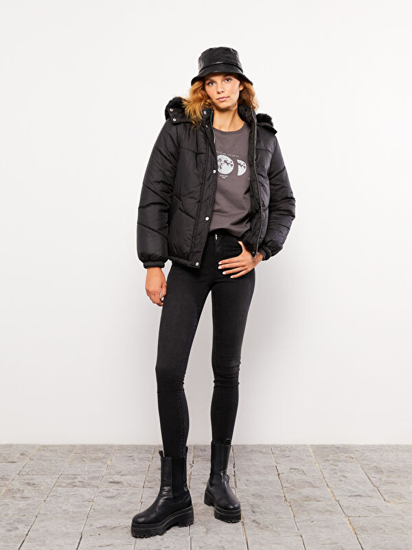 LCW Vision Women's Hooded Plain Puffer Coat