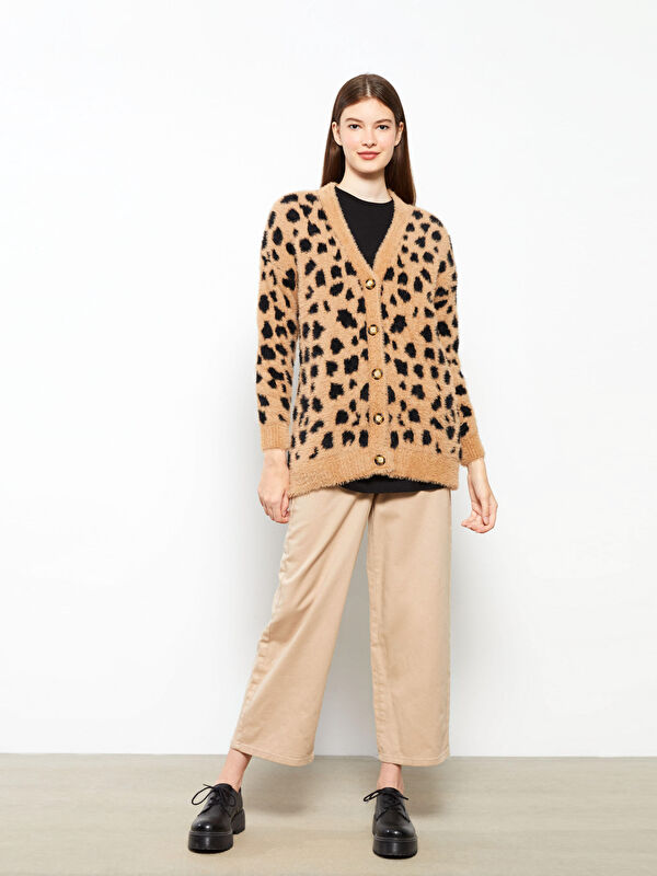 LCW Modest V Neck Patterned Women's Knitwear Cardigan