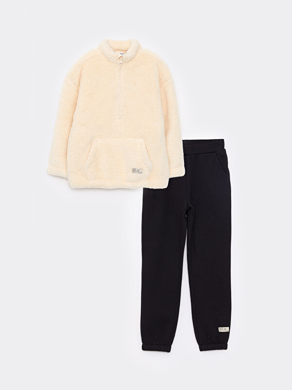 LCW Kids High Collar Basic Long Sleeve Girls Sweatshirt and Sweatpants