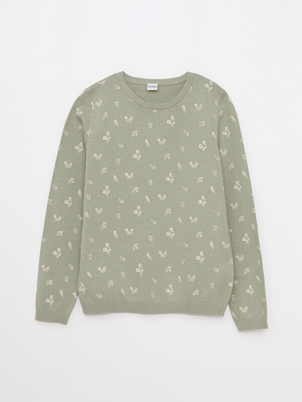 LCW Kids Crew Neck Patterned Long Sleeve Girls' Knitwear Sweater
