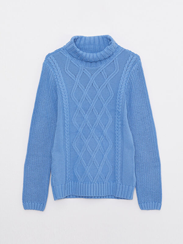 LCW Kids Turtleneck Knit Patterned Long Sleeve Girls' Knitwear Sweater