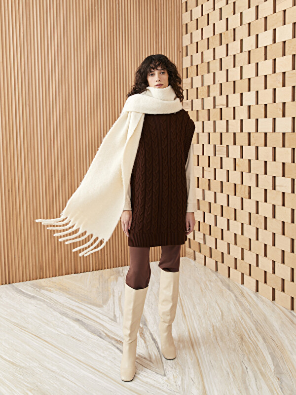 LCW Modest Gilet Pull en Tricot à Motifs pour Femmes avec Col Roulé