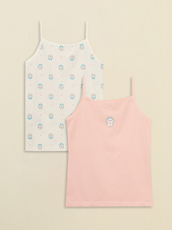 LCW Kids Square Collar Printed Strappy Girls' Vest 2 Pack