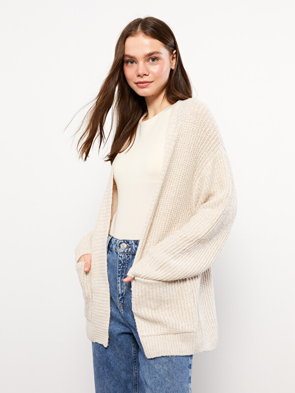 LCW Vision Shawl Collar Plain Long Sleeve Women's Knitwear Cardigan