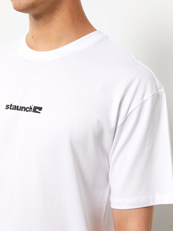 XSIDE Beyaz Bisiklet Yaka Kısa Kollu Baskılı Penye Erkek Tişört