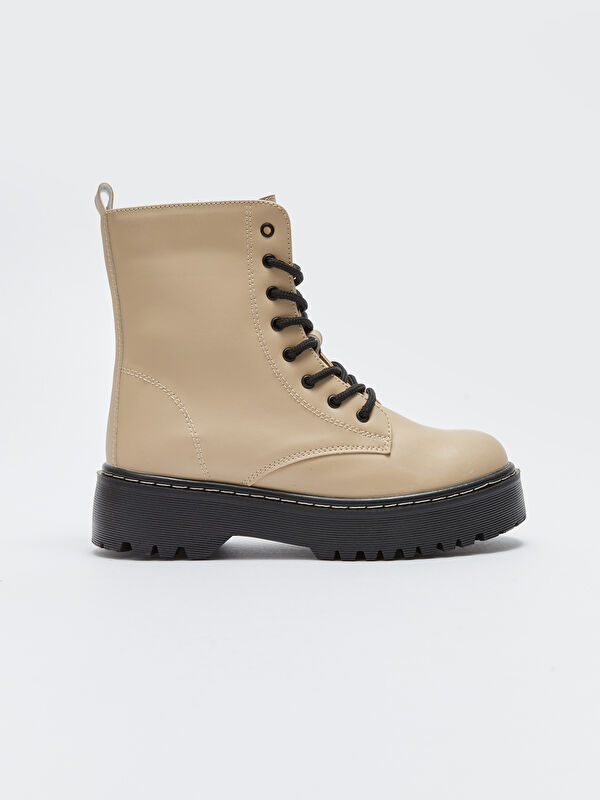 Deri Görünümlü Bağcık ve Fermuarlı Kadın Bot - Görsel 7