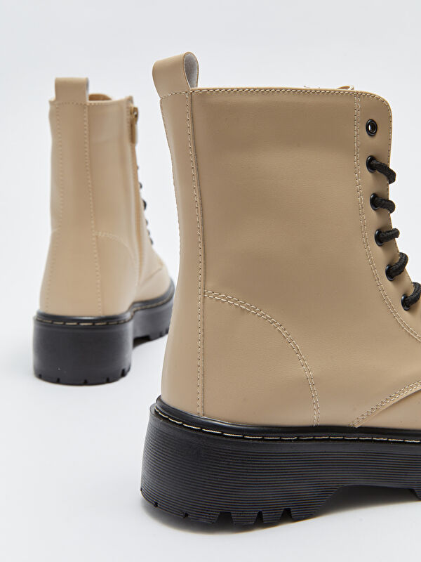 Deri Görünümlü Bağcık ve Fermuarlı Kadın Bot - Görsel 10