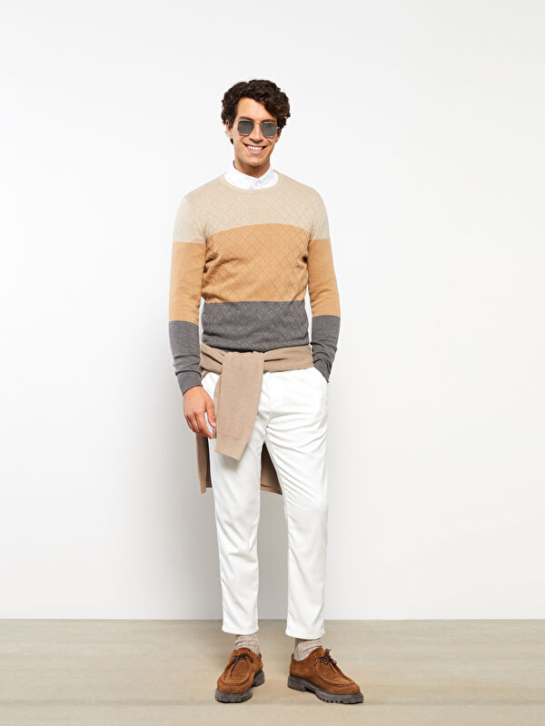 LCWAIKIKI Classic Crew Neck Long Sleeve Color Block Men's Knitwear Sweater