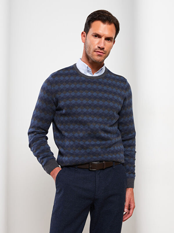 LCWAIKIKI Classic Crew Neck Long Sleeve Patterned Men's Knitwear Sweater