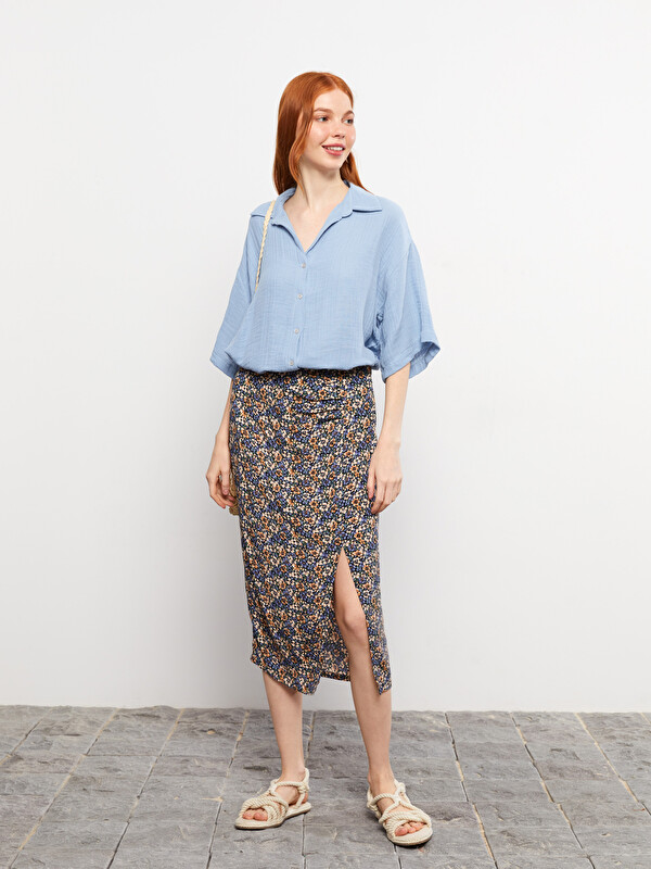 LCW Vision Zippered Waist Floral Viscose Women Skirt