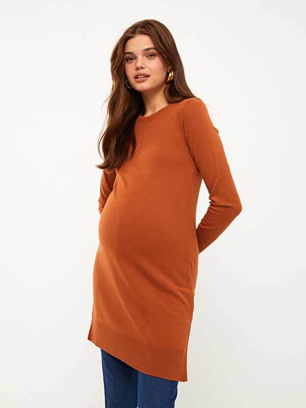 LCWAIKIKI Maternity Crew Neck Plain Long Sleeve Maternity Knitwear Tunic