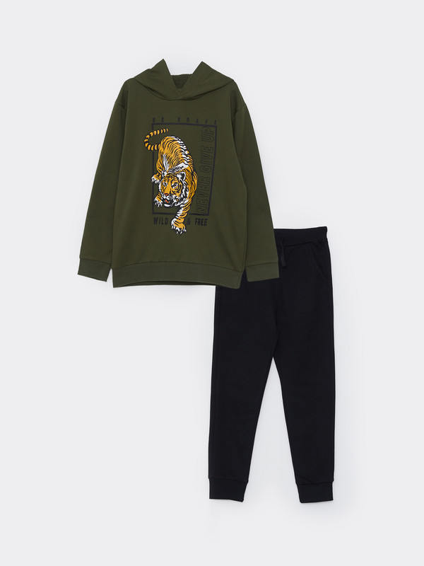 LCW Kids Hooded Printed Long Sleeve Boy Sweatshirt and Sweatpants