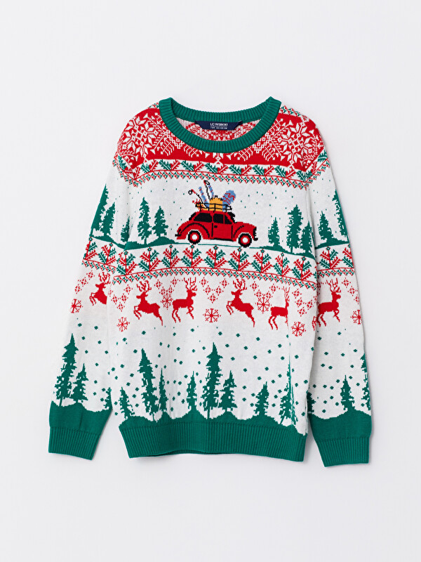 LCW Kids Crew Neck New Year Themed Long Sleeve Boy Knitwear Sweater