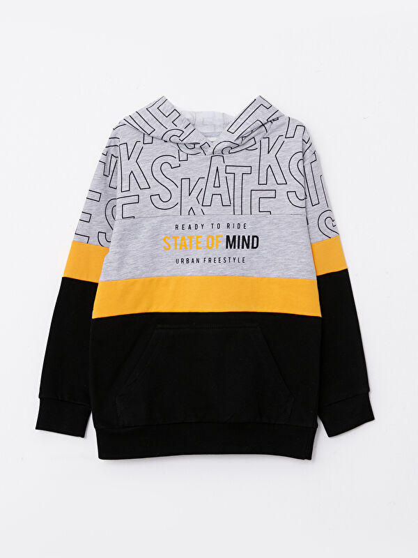 LCW Kids Hooded Printed Long Sleeve Boys' Sweatshirt