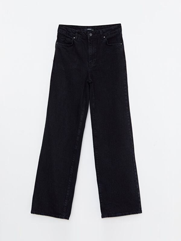 【COSYHARU】Black semi-wide denim XSIDE Wideleg Pocket Detailed Wide Leg Women's Rodeo Jeans