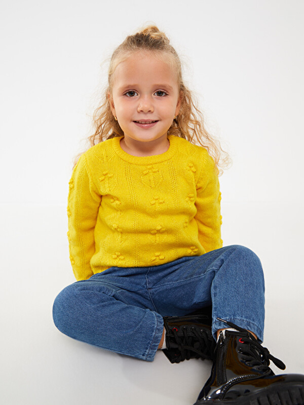 LCW baby Crew Neck Long Sleeved Girl Baby Knitwear Sweater