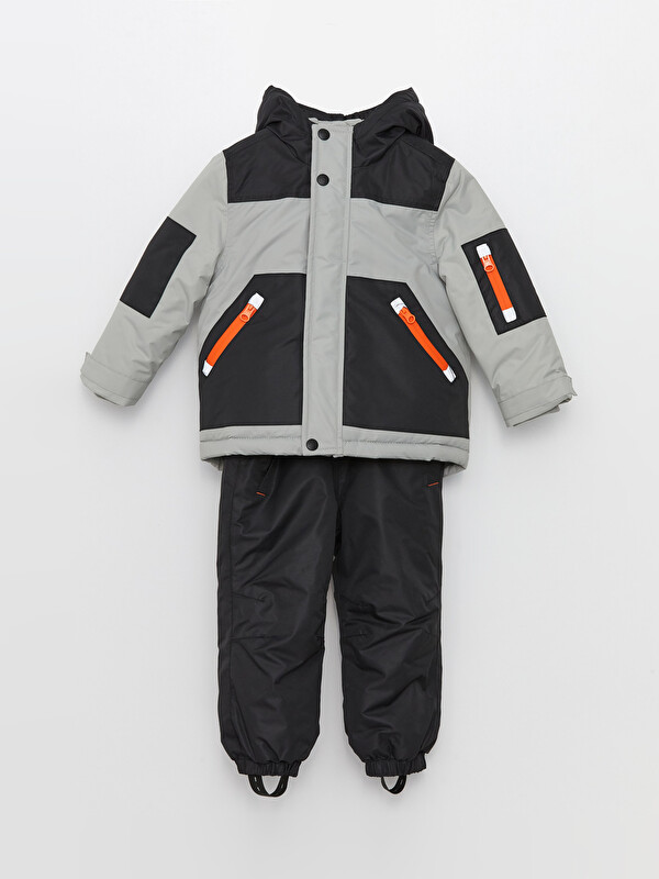 LCW baby Hooded Long Sleeve Baby Boy Ski Coat and Ski Jumpsuit 2-Piece Set