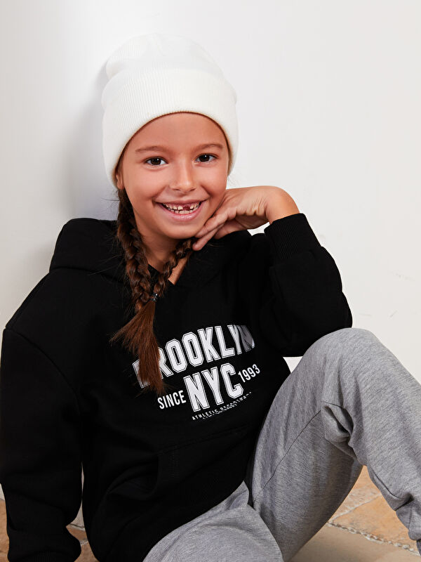LCW Kids Hooded Printed Long Sleeve Girls' Sweatshirt