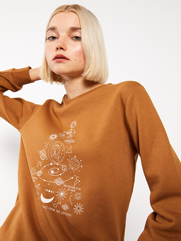 LCW Vision Rundhalsausschnitt Bedrucktes Dickes Sweatshirt für Damen
