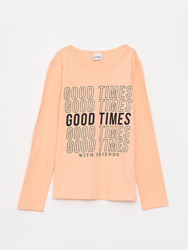 LCW ECO T-shirt Fille en Coton à Manches Longues Imprimé Col Rond