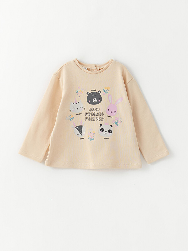 LCW ECO Crew Neck Long Sleeve Printed Baby Girls' T-Shirt