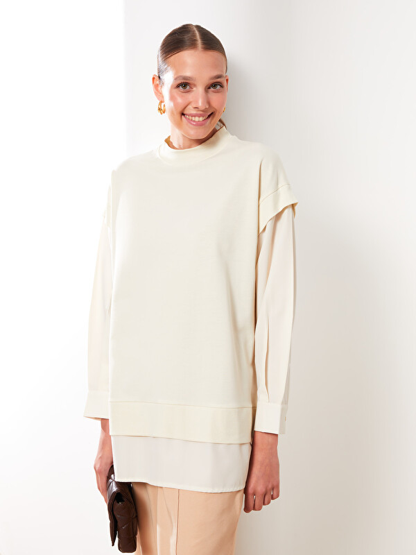 LCW Modest Tunique Sweatshirt Oversize Unie à Col Rond pour Femmes