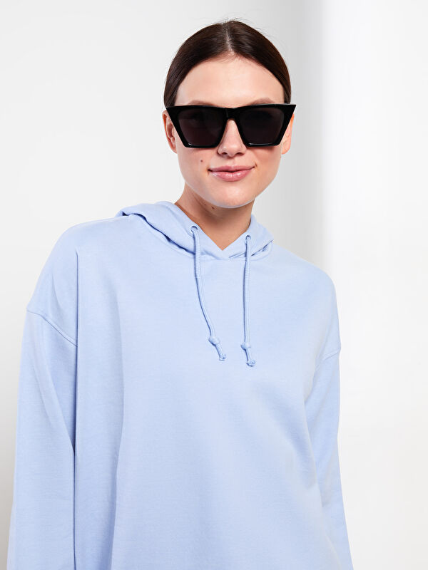 LCW Modest Hooded Plain Long Sleeve Oversize Women's Sweatshirt Tunic