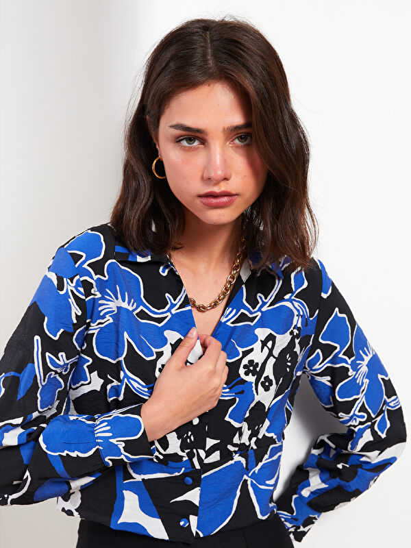 LCW Vision Collared Neck Patterned Long Sleeve Women's Blouse