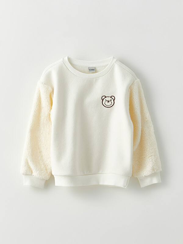 LCW Kids Crew Neck Embroidered Long Sleeve Girl's Sweatshirt