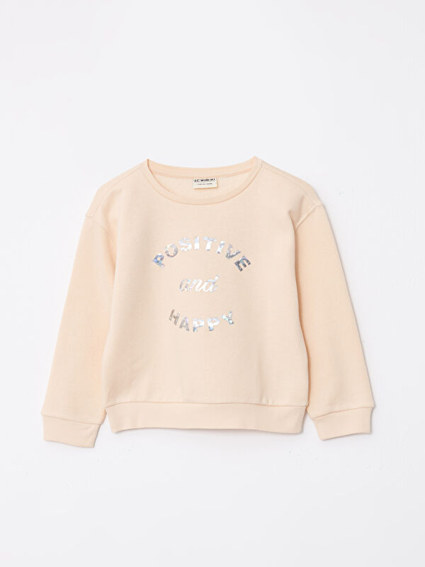 LCW Kids Crew Neck Printed Long Sleeve Girls' Sweatshirt