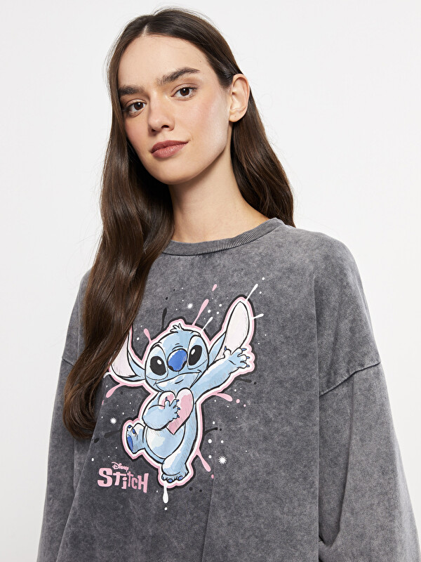 LCW ECO Crew Neck Lilo & Stitch Printed Long Sleeve Women's Sweatshirt