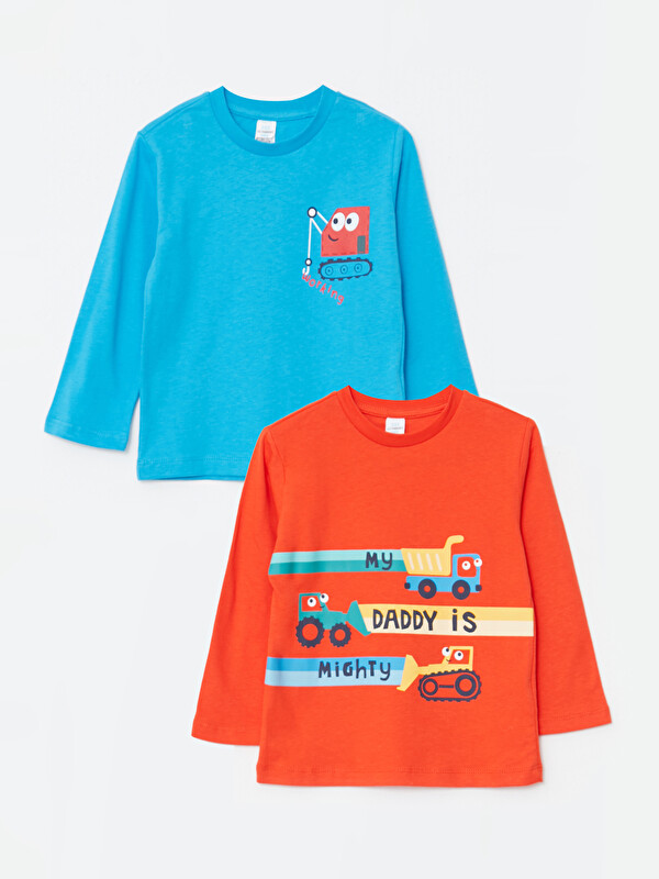 LCW ECO Crew Neck Long Sleeve Printed Baby Boys' T-Shirt 2 Pack