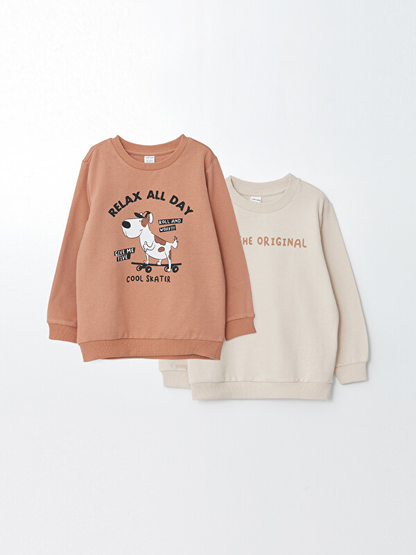 LCW ECO Bisiklet Yaka Uzun Kollu Baskılı Erkek Bebek Sweatshirt 2'li