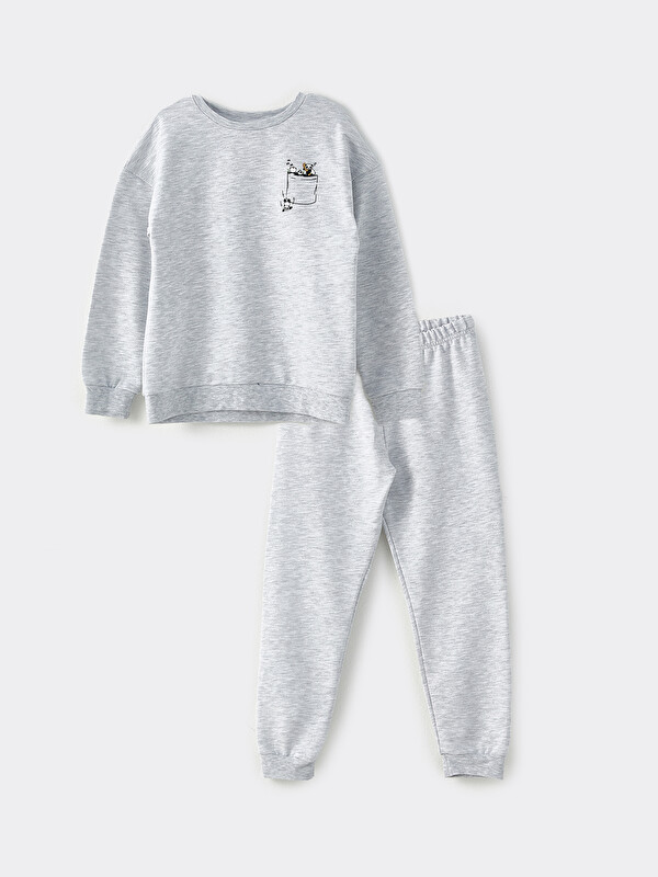 LCW ECO Crew Neck Printed Long Sleeve Girls' Pyjama Set