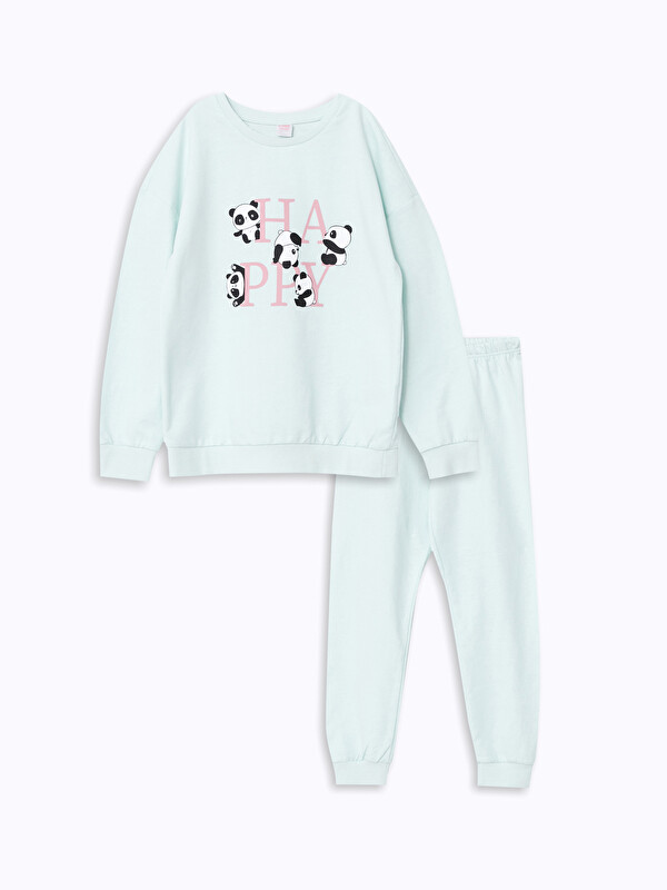 LCW ECO Crew Neck Printed Long Sleeve Girls' Pyjama Set