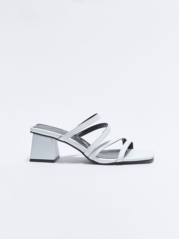 Deri Görünümlü İnce Bantlı Kadın Topuklu Terlik - Görsel 3