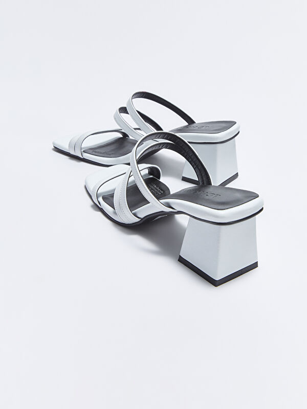 Deri Görünümlü İnce Bantlı Kadın Topuklu Terlik - Görsel 4