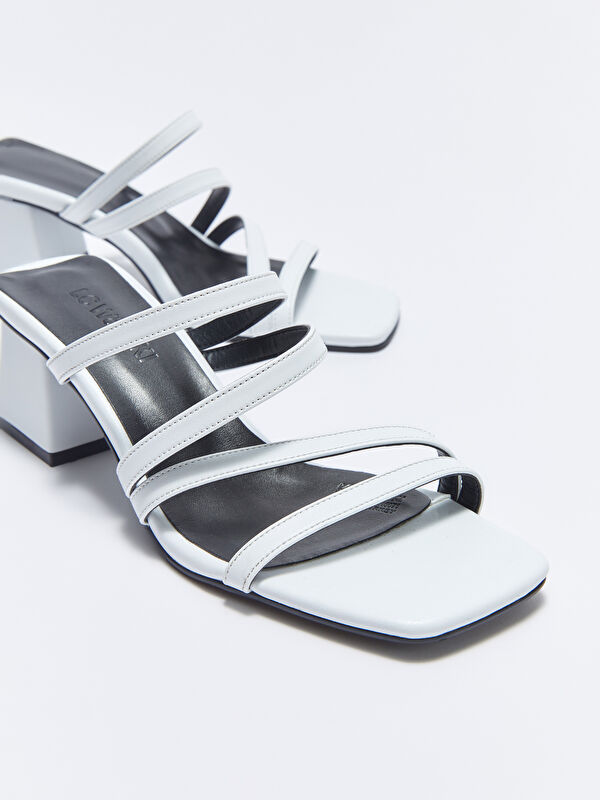 Deri Görünümlü İnce Bantlı Kadın Topuklu Terlik - Görsel 5