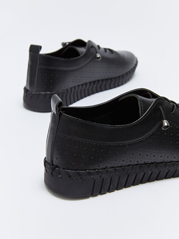 Esnek Lastikli Deri Görünümlü Kadın Klasik Ayakkabı - Görsel 6