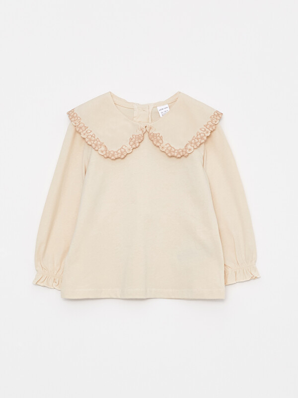 LCW baby Bebe Collar Long Sleeve Embroidery Detailed Baby Girl Sweatshirt