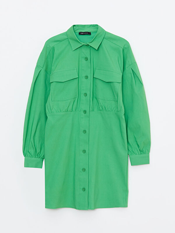 LCW Vision Plain Long Sleeve Gabardine Women Shirt Dress