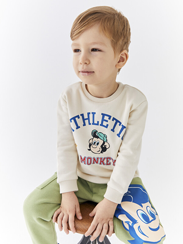 LCW baby Crew Neck Long Sleeve Nostalgic Monkey Printed Baby Boys' Sweatshirt