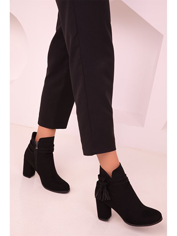 Püskül Detaylı Topuklu Kadın Bot - Görsel 4