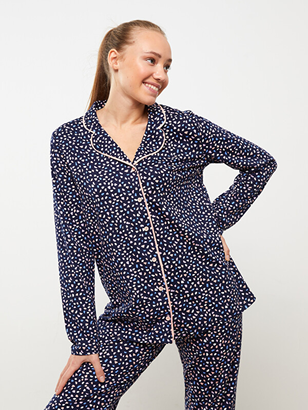 LCW DREAM Gömlek Yaka Desenli Kadın Pijama Takımı