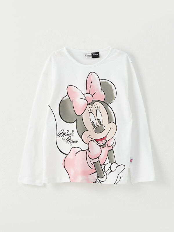 LCW Kids Crew Neck Minnie Mouse Printed Long Sleeve Girls' T-Shirt