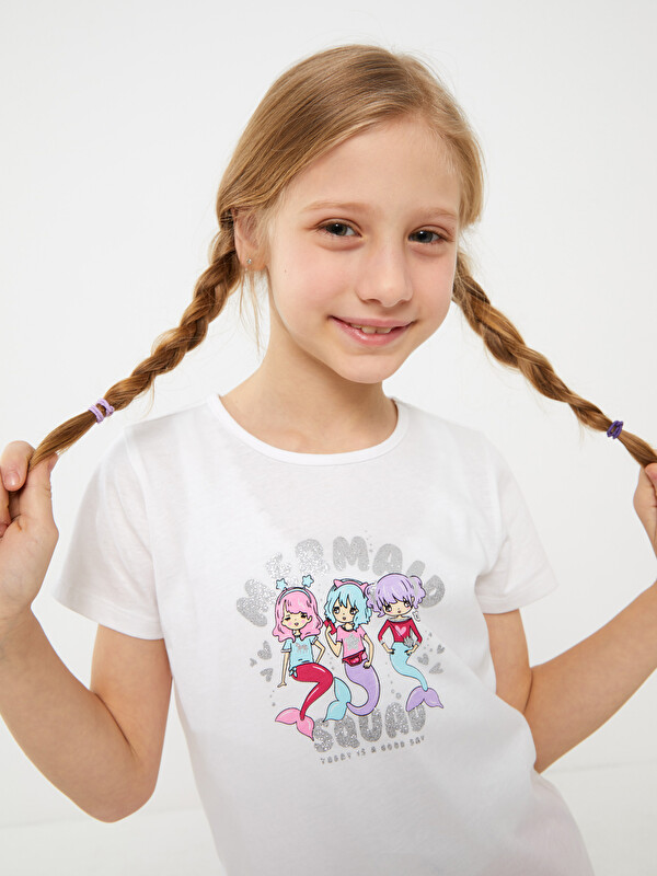 LCW Kids Crew Neck Printed Short Sleeve Girls' T-Shirt
