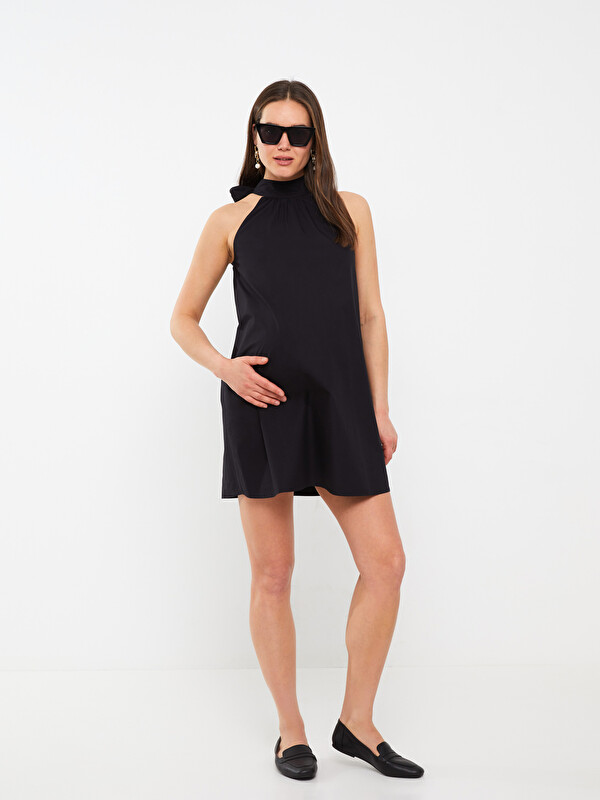 LCWAIKIKI Maternity Halter Neck Plain Maternity Poplin Dress