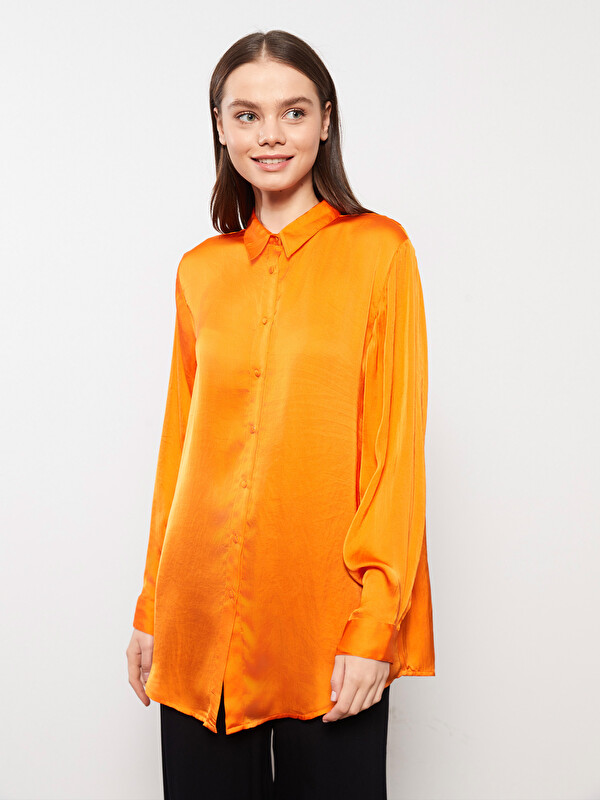 LCW Modest Plain Long Sleeve Satin Women's Shirt Tunic