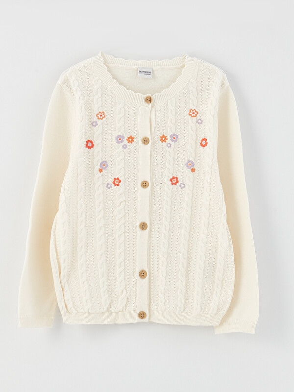 LCW Kids Cardigan en Tricot pour Filles à Col Rond Brodé à Manches Longues